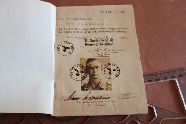 Copy of Luftwaffe pilot's license with blind flight He 111